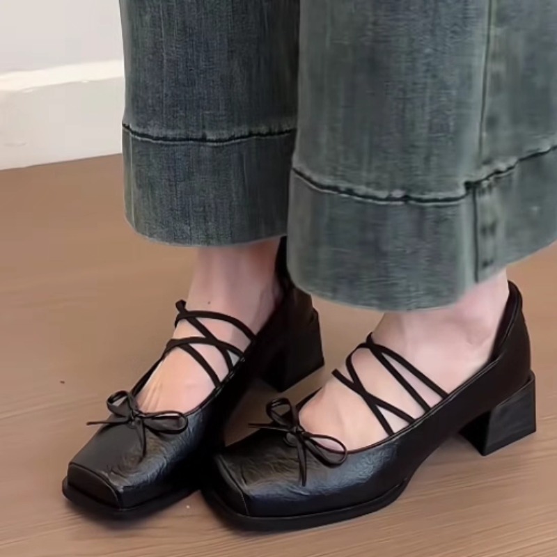 Resistance Band - シングルシューズ ファッション 新しいスクエアトゥ シャローボウ スリッポン 滑り止め