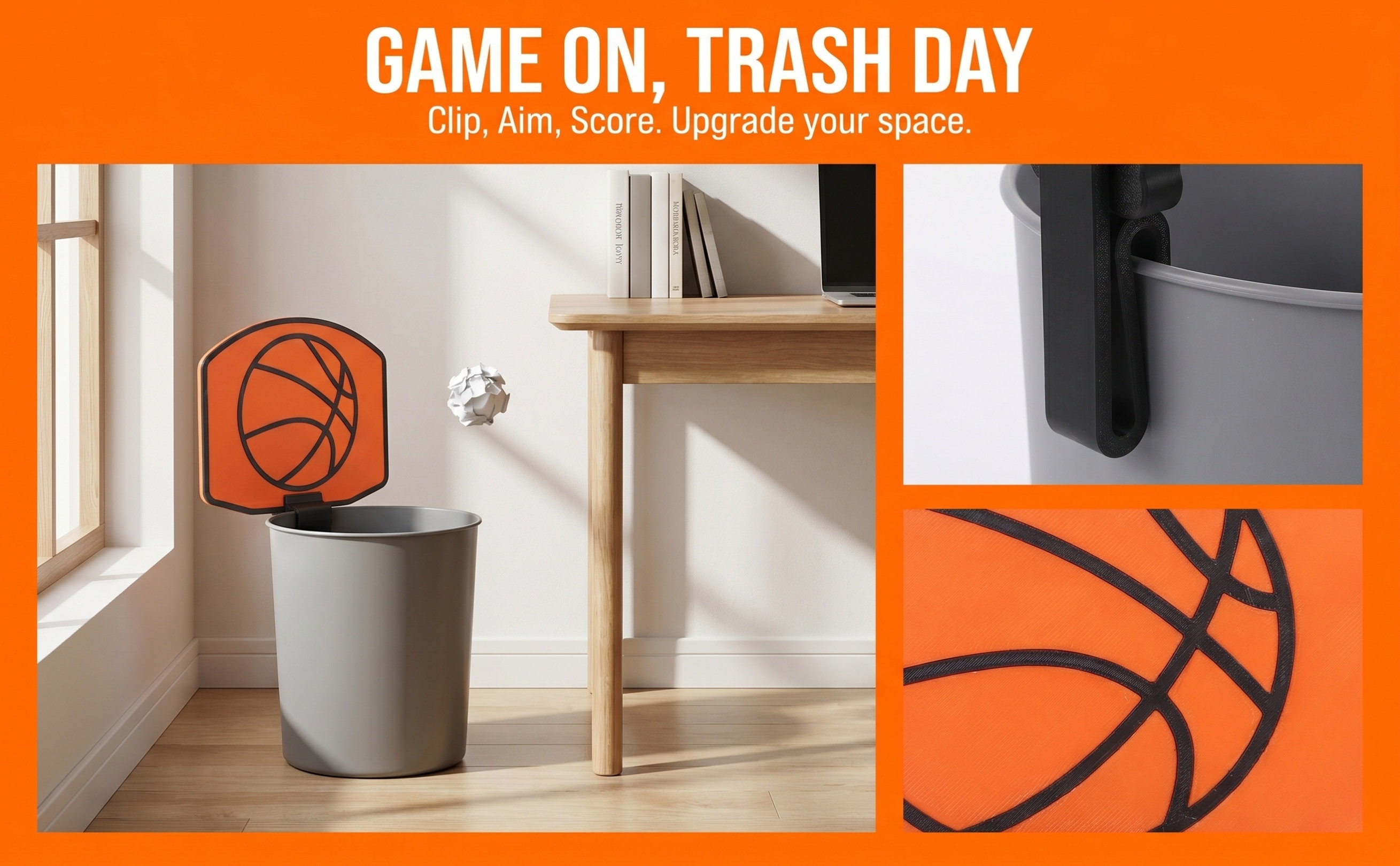 バスケットボール型のゴミ箱、ミニサイズのクリップ式バックボー - Basketball Hoop のレビューと価格